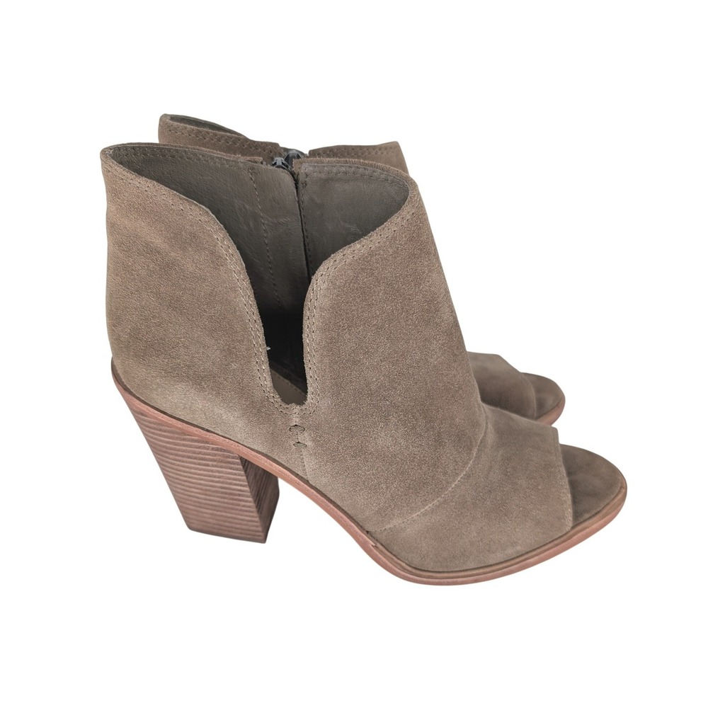 Vince Camuto Katleen Bootie Women 9 Tan Suede Peep Toe Block Heel Boho Western